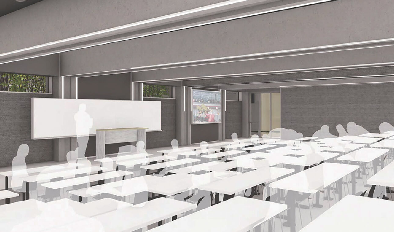 A platform of knowledge where diverse perspectives intertwine: A large lecture hall accommodating 200 people.