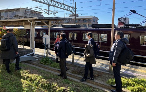 Fields beside the platform at Kinunobebashi Station on the Nose Electric Railway